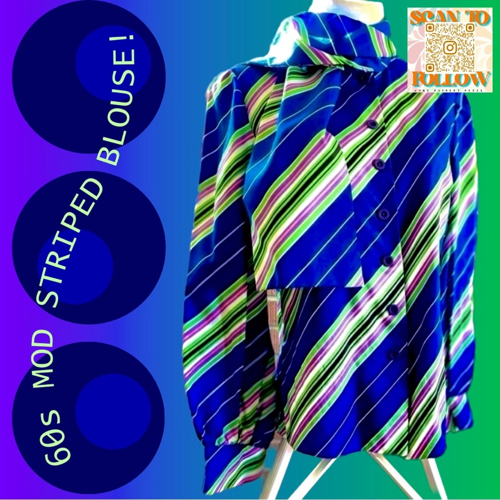 1960s Mod Blouse With Built In Scarf - image 1